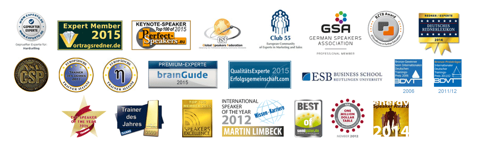 Auszeichnungen Martin Limbeck: u. a. Trainer des Jahres 2011, Certified Speaking Professional